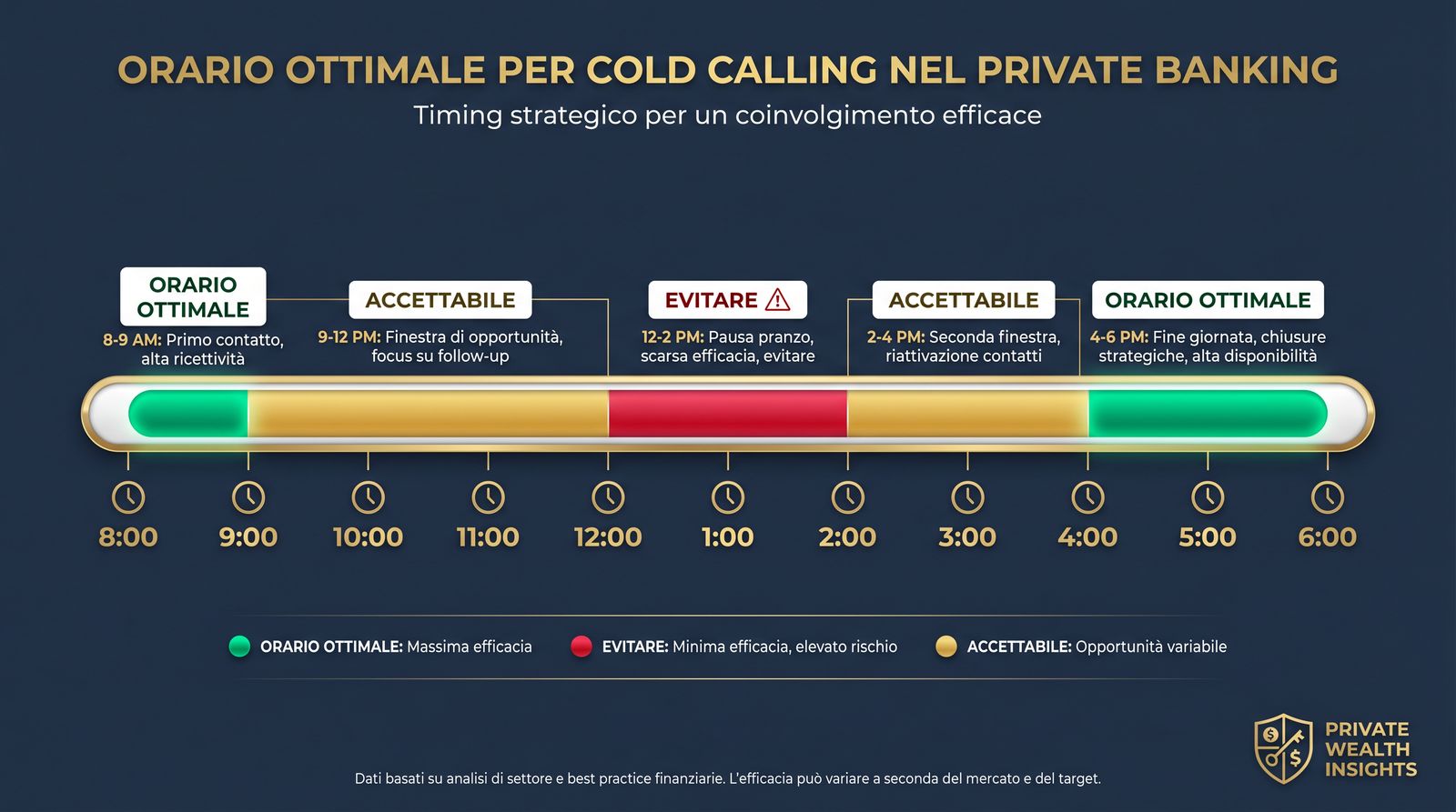Infografica timing ottimale per cold call nel private banking