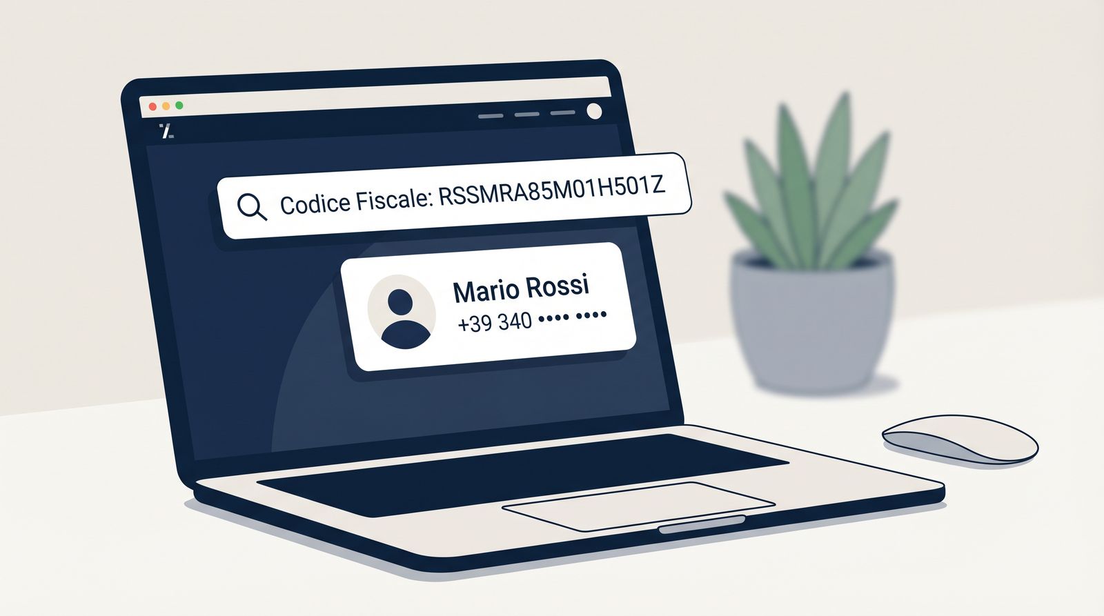 Interfaccia di ricerca da codice fiscale a telefono